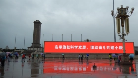 Chinesische Werbetafel am Tiananmen Square