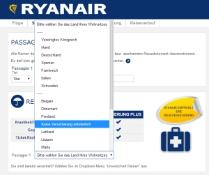 Ryanair: Auswahl keine Versicherung nötig