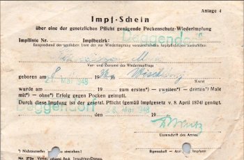Impfschein Pokenimpfung 1948