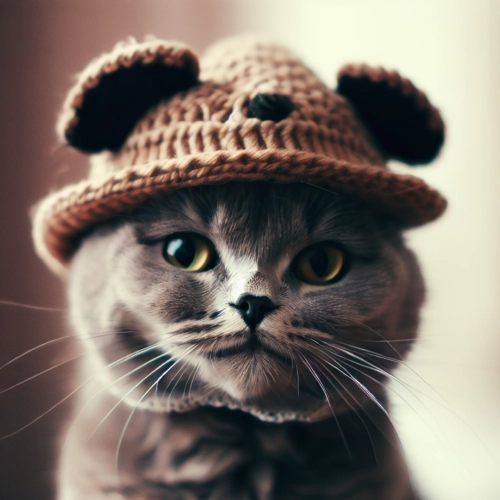 Katze mit Wollmütze