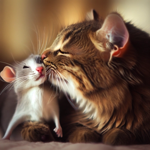 Katze küsst eine Maus