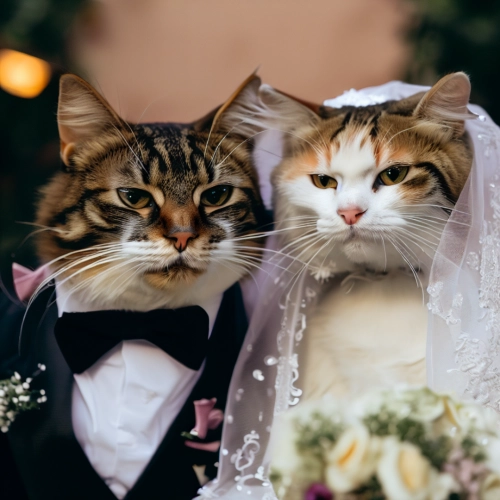 Braut und Bräutigam als Katze