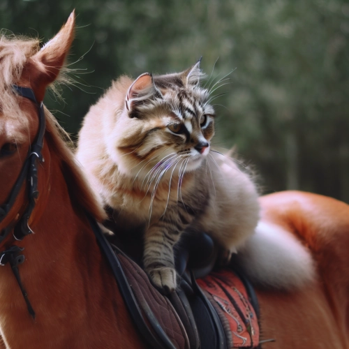 Katze auf Pferd