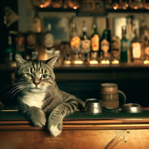 Katze in einer Bar.