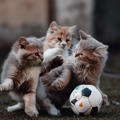 Katzen spielen Fußball