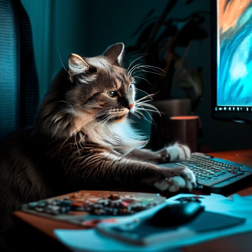 Katze spät nachts am PC