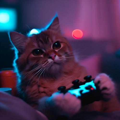 Katze schon wieder beim Videogame spielen